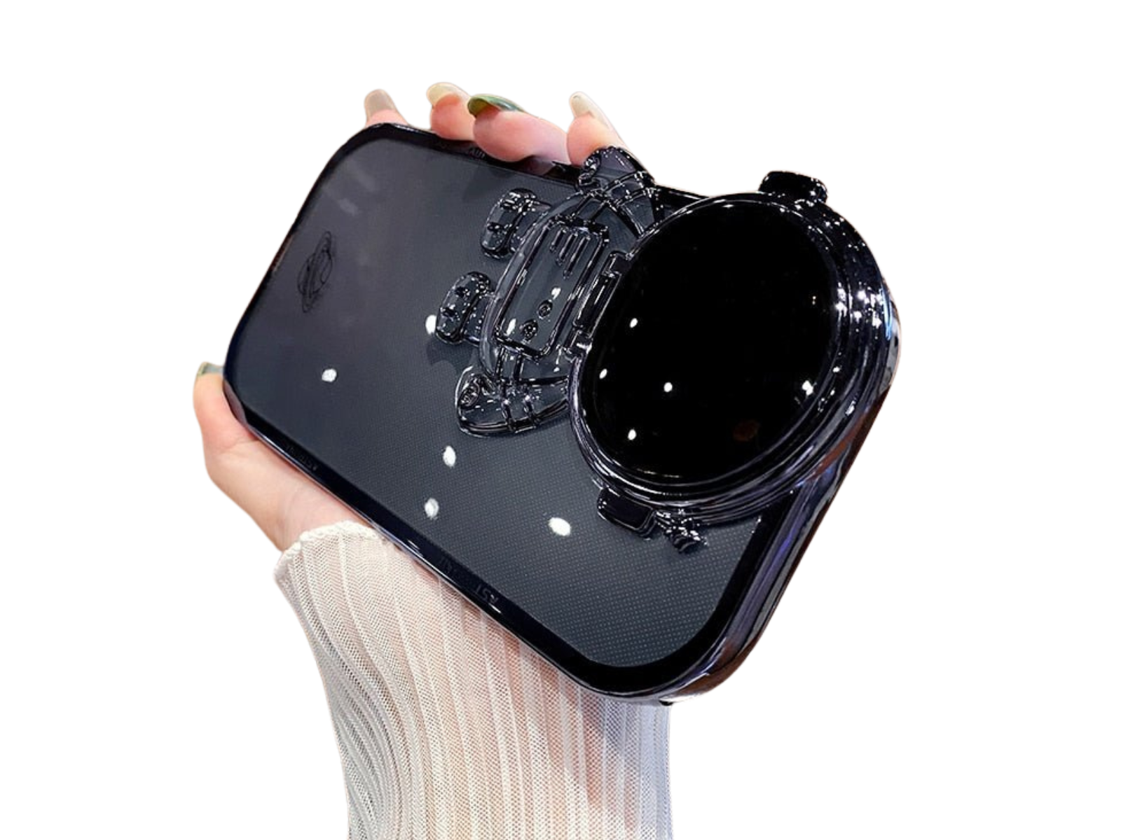 Astronauten-Hülle mit Glitzerfilm und Objektivständer-Kameraschutz | Premium-Schockabsorbierende weiche TPU-Rückseite für Apple iPhone 17/17 Air, 16/16e, 15, 14, 13 Pro Max Plus