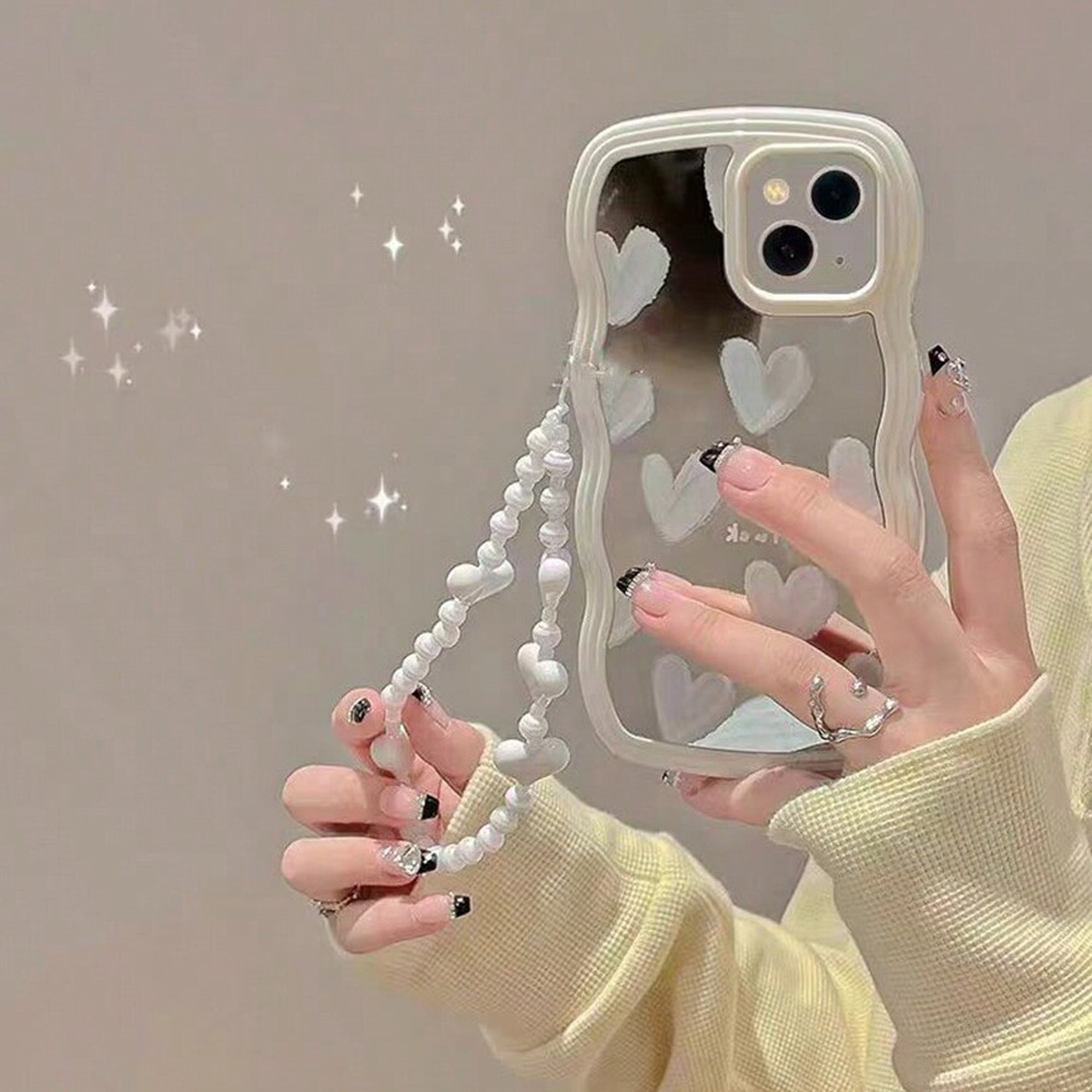 Schöne Weiße Herz-Design Make-up Spiegel iPhone Hülle | MagSafe-kompatible Schutzhülle mit Rundumschutz und Kameralinsenschutz für Apple iPhone 17/17 Air, 16/16e, 15, 14, 13 Pro Max Plus Cover | Panzertasche und Stoßstangenabdeckung