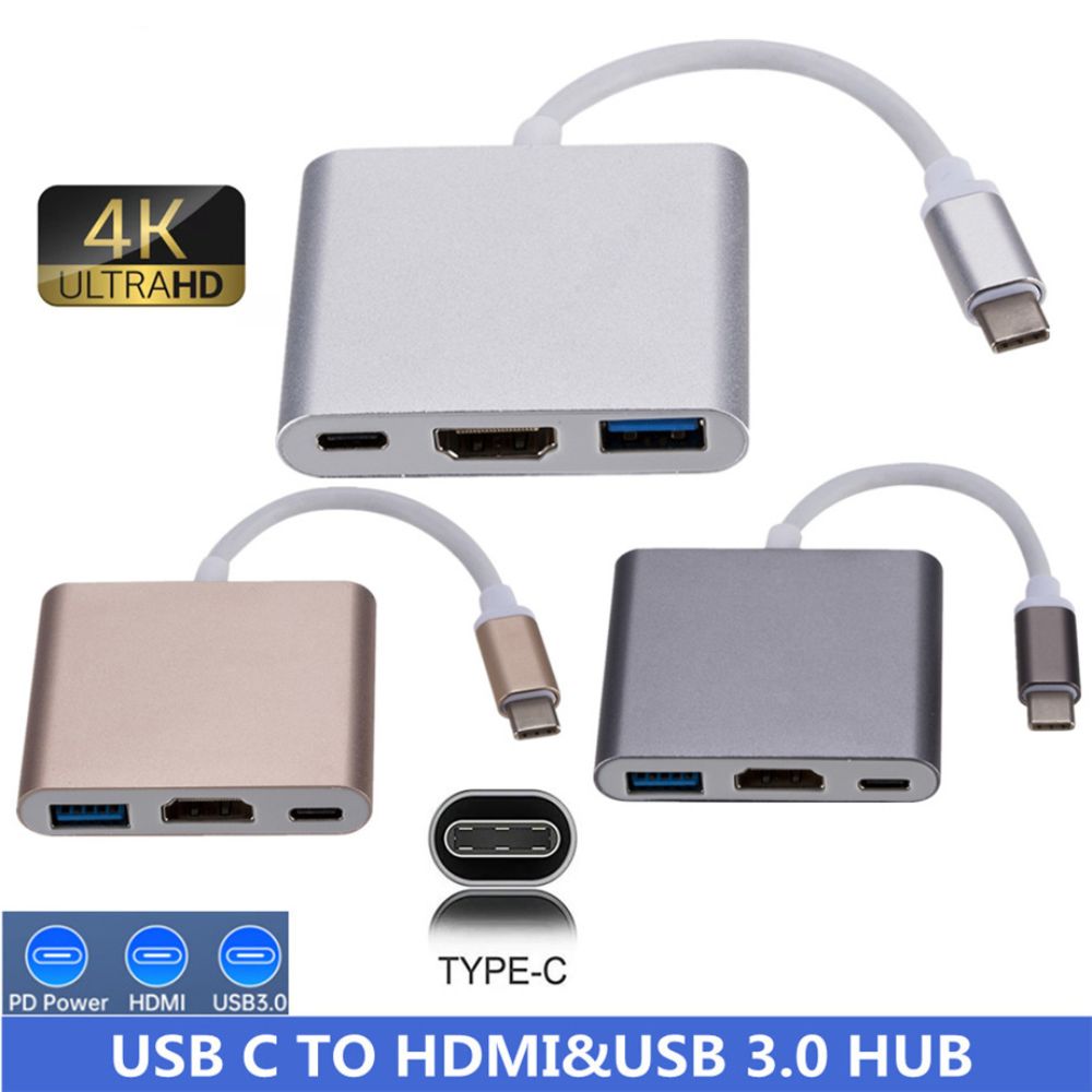 3-in-1 USB-C Hub: Typ-C zu HDMI Splitter, Hochwertige USB 3.0 Dockingstation für MacBook Air/Pro/M3/M2/M1: 16,14,13-inch | 2024/2023/2022/2020 Series - USB-C zu HDMI Hub