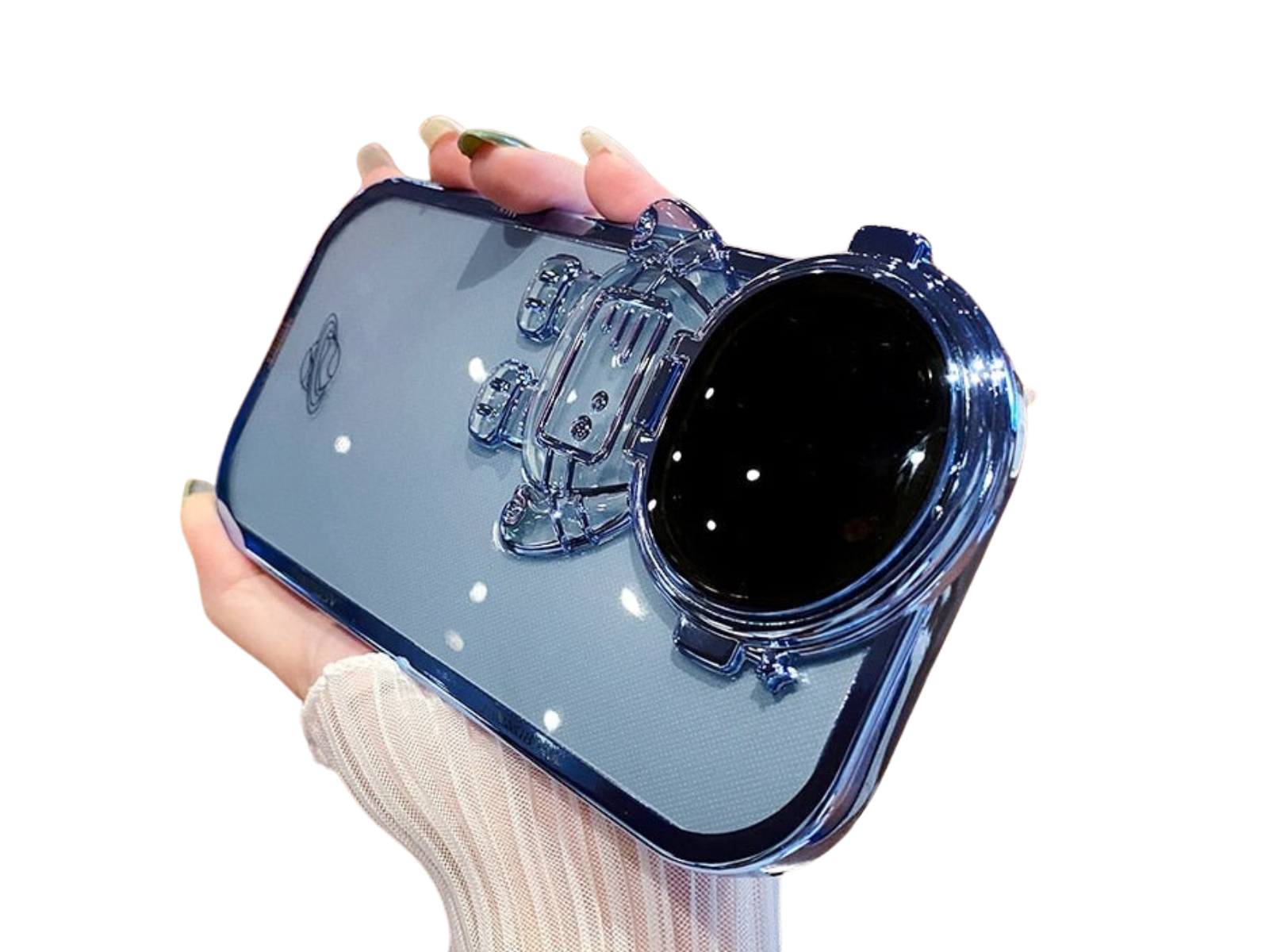 Astronauten-Hülle mit Glitzerfilm und Objektivständer-Kameraschutz | Premium-Schockabsorbierende weiche TPU-Rückseite für Apple iPhone 17/17 Air, 16/16e, 15, 14, 13 Pro Max Plus