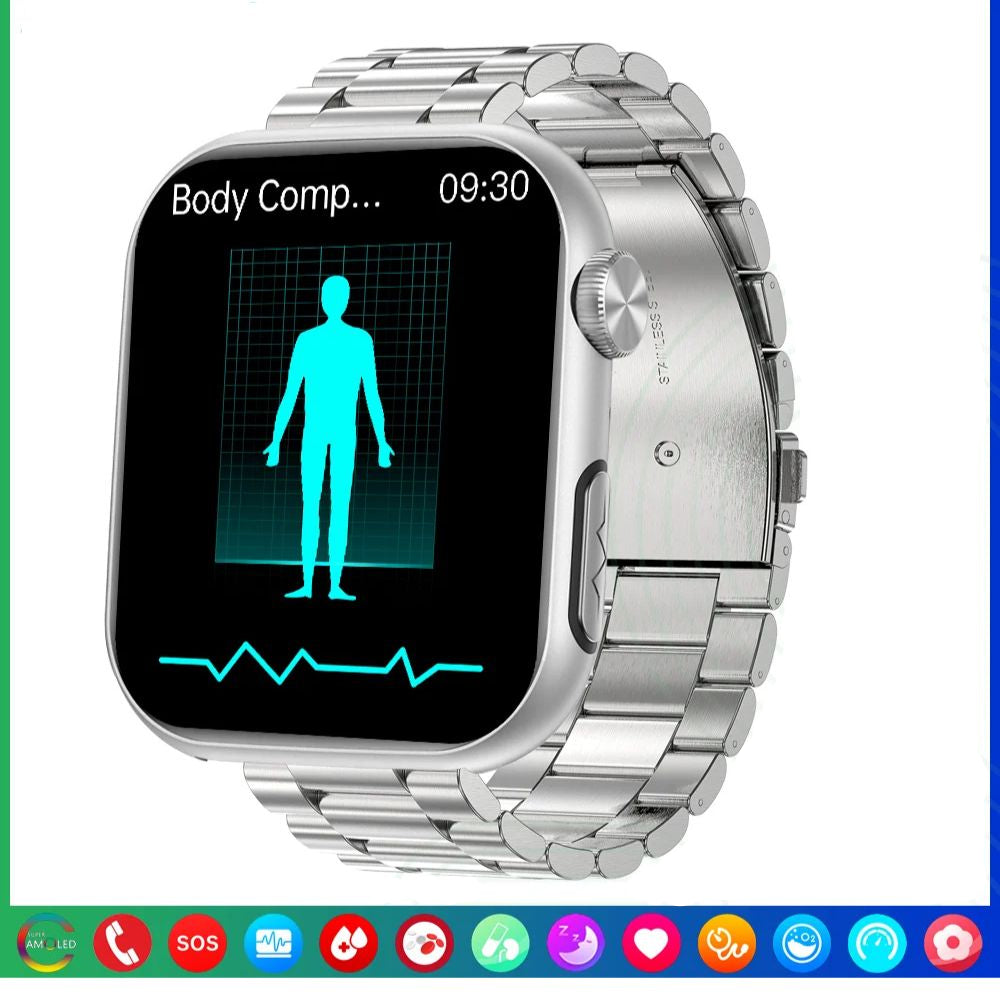 Premium Blutzucker-Smartwatch für Männer und Frauen: KI-Sprachassistent, Bluetooth-Anruf, Infrarot-SpO2-Sensor, Gesundheitsüberwachung, EKG, PPG, Schlaf-& Herzfrequenzmesser, Wasserdichter Fitness-Tracker, Full-Touch, Lange Akkulaufzeit: iOS & Android