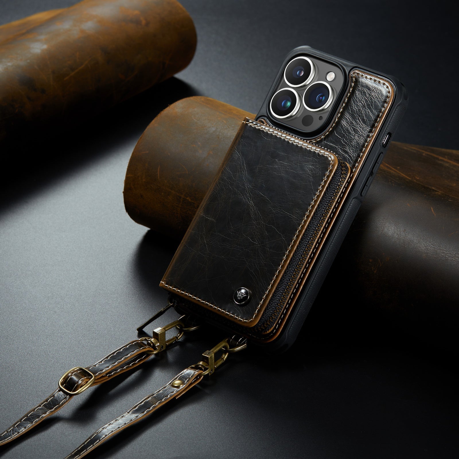 Étui portefeuille en cuir de luxe pour iPhone – Coque bandoulière MagSafe premium avec porte-cartes, fonction support & bandoulière, protection 360° antichoc, design fin, tout organisé – idéal pour extérieur & travail