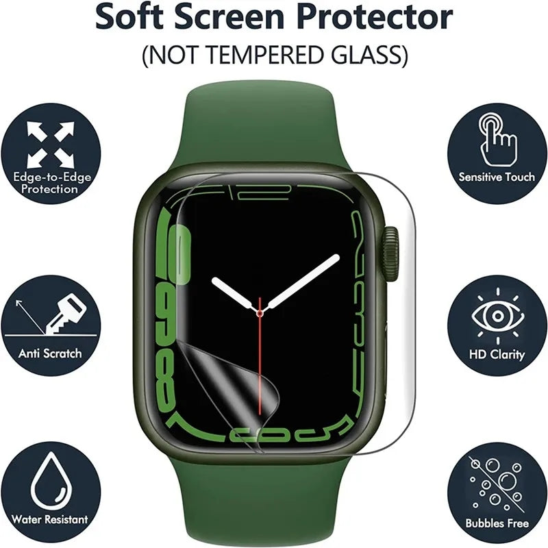 Premium Soft Hydrogel Displayschutzfolie für Apple Watch 10/9/8/7/6/5/4/3/2/1 & Ultra 2/1, SE: 2024, 2023, 2022, 2021, 2020,