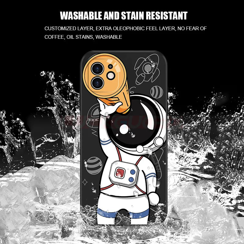 Hochwertige Astronauten-Lanyard iPhone-Hülle | MagSafe Case mit Kameraschutzabdeckung | Panzertasche mit weicher Silikon-Stoßstange als Cover für Apple iPhone 17/17 Air, 16/16e, 15, 14, 13, 12 Pro Max Plus Mini Handyhülle