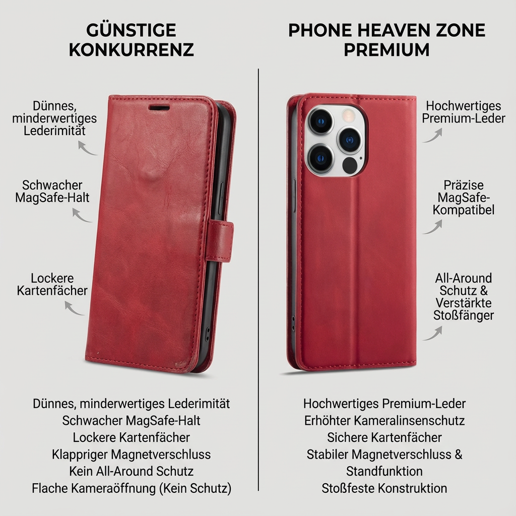 Geldbörse Flip Leder iPhone Hülle mit Portmonee Funktion, Kartensteckplatz, Magnetverschluss, Kartenfach & Standfunktion | Luxus Business Klapp Wallet Case Stoßfestes Cover mit Kameraschutz | Stoßfänger Sturzsichere Handyschutzhülle