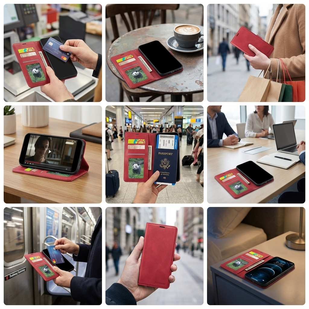 Geldbörse Flip Leder iPhone Hülle mit Portmonee Funktion, Kartensteckplatz, Magnetverschluss, Kartenfach & Standfunktion | Luxus Business Klapp Wallet Case Stoßfestes Cover mit Kameraschutz | Stoßfänger Sturzsichere Handyschutzhülle