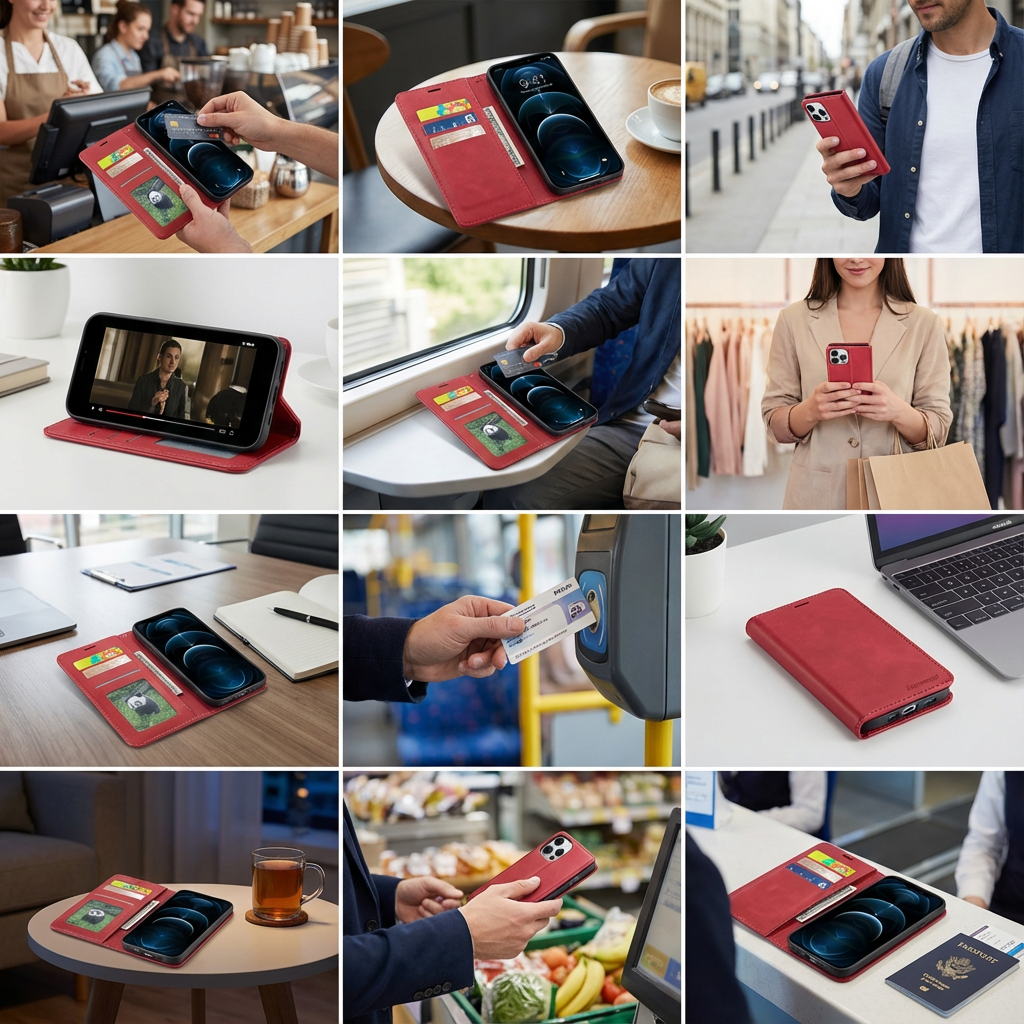 Geldbörse Flip Leder iPhone Hülle mit Portmonee Funktion, Kartensteckplatz, Magnetverschluss, Kartenfach & Standfunktion | Luxus Business Klapp Wallet Case Stoßfestes Cover mit Kameraschutz | Stoßfänger Sturzsichere Handyschutzhülle