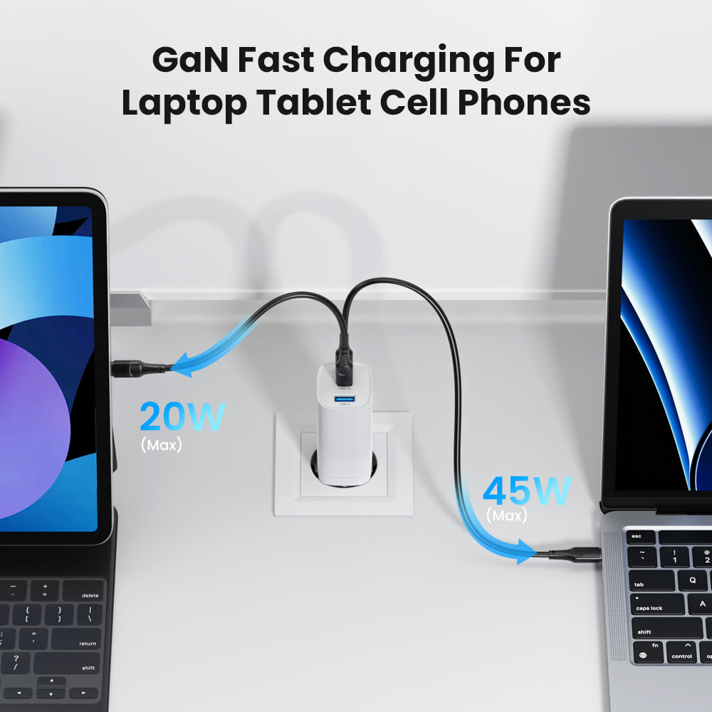 Premium Tech GAN USB Typ C Ladegerät 65W 45W PPS PD QC 4.0 | Schnellladegerät für Smartphones, Apple iPhone, Samsung, iOS & Android, MacBook, Laptop, iPad, AirPods, Tablet