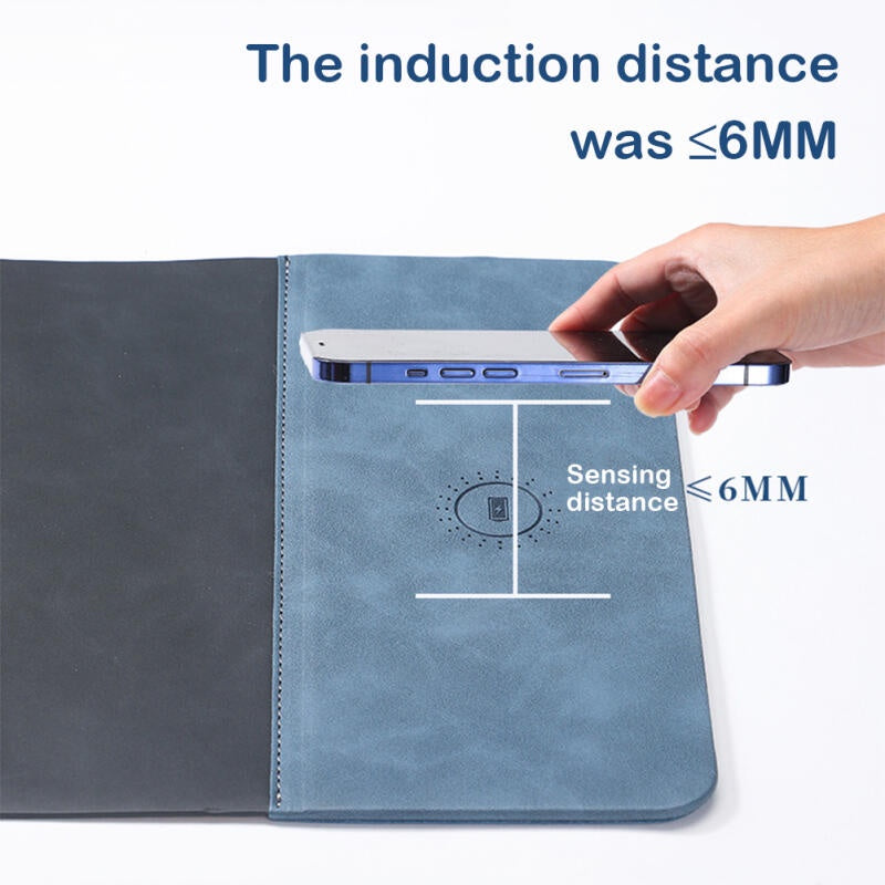 Premium Mauspad mit Qi Kabelloses Ladepad für Smartphones, Apple iPhone, Samsung, iOS & Android Watch, AirPods, Xiaomi, Huawei: USB-C, Handyhalterung, 2-in-1 PU-Leder-Matte