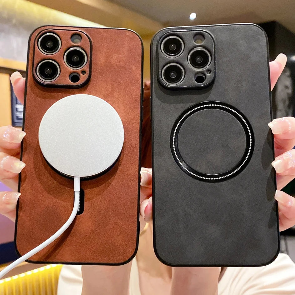 Hochwertige Leder MagSafe Case: Magnetische iPhone-Hülle | Stoßfestes Cover mit Kameraschutzabdeckung – Panzertasche für Apple iPhone 17/17 Air, 16/16e, 15, 14, 13 Pro Max Plus | Luxus Handyhülle