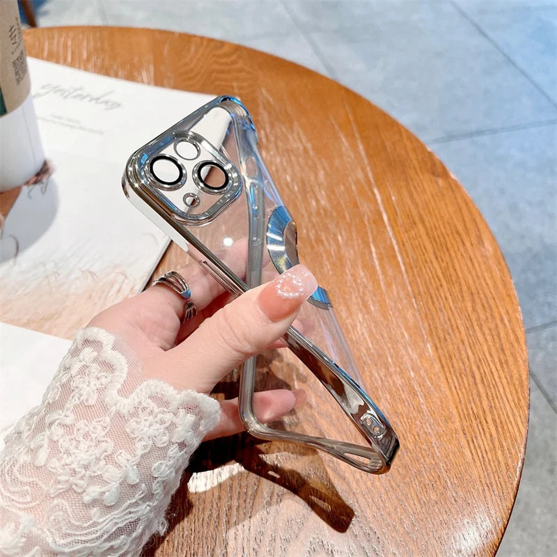 Luxus Apple iPhone Hülle | MagSafe kompatibel, Kameraobjektiv-Schutz, Displayschutz | Ultra Dünn, Stoßfest, Magnetisch, Rundum-Schutz Cover – Kristallklares Glas, Veredelte Kanten, Silikon-Design, Langlebig & Elegant