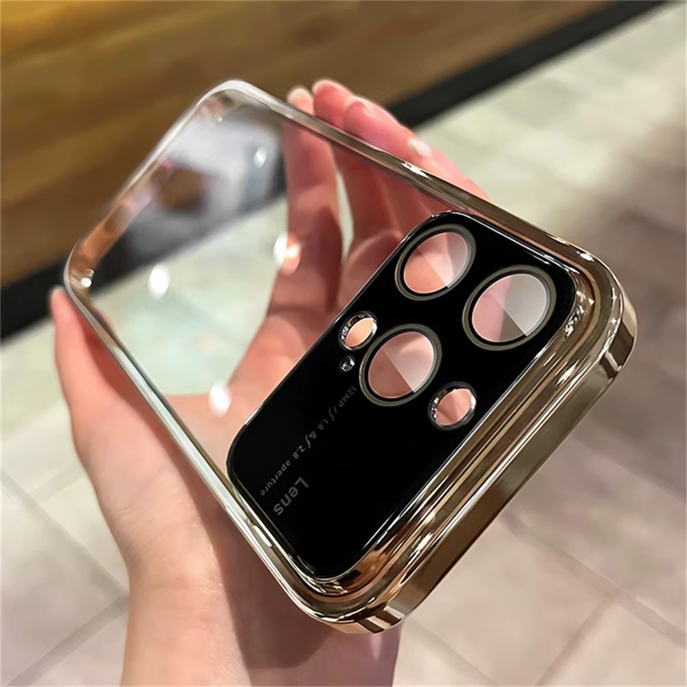 Luxus Apple iPhone Hülle mit Kameraschutz | Magsafe Case Hart-PC-Glas Klar Transparent Ultra Dünnes Silikon Cover und Linsenschutz | Stoßfänger Vollabdeckung Sturzsichere Premium Bumper Handyschutzhülle