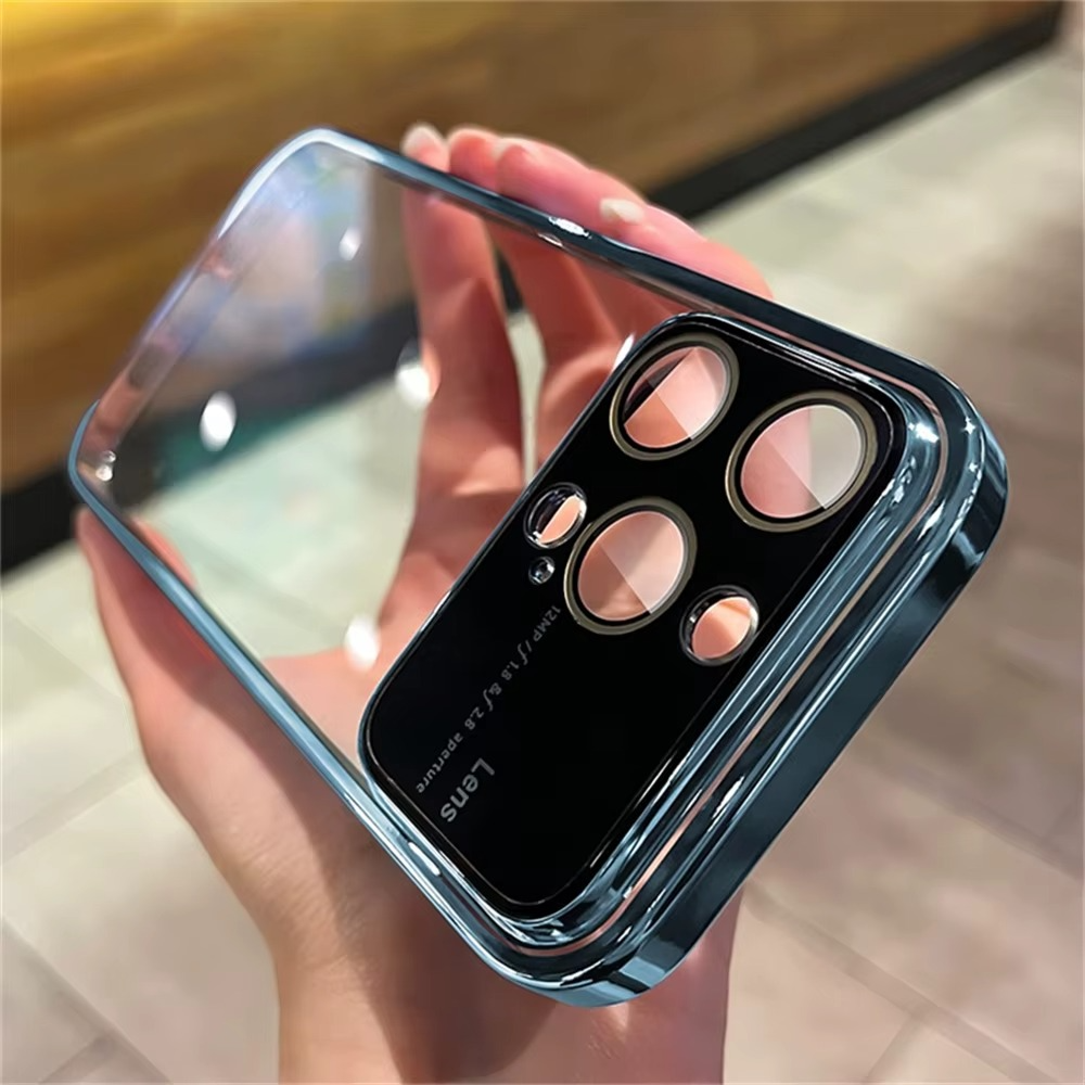 Luxus Apple iPhone Hülle mit Kameraschutz | Magsafe Case Hart-PC-Glas Klar Transparent Ultra Dünnes Silikon Cover und Linsenschutz | Stoßfänger Vollabdeckung Sturzsichere Premium Bumper Handyschutzhülle