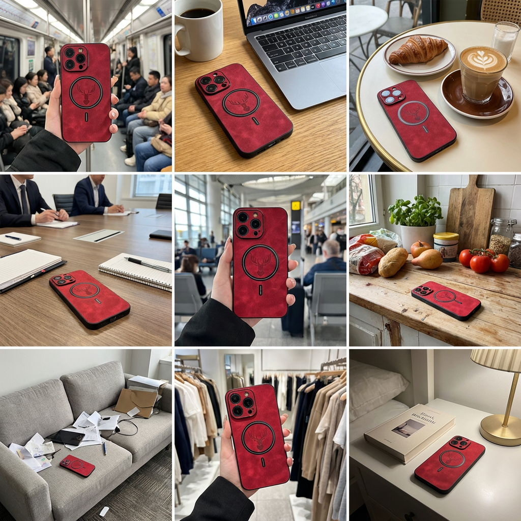 Luxus Hirschleder Apple iPhone Hülle | MagSafe Case mit Kameralinsenschutz, Magnetische Kabellose Stoßfeste Handyschutzhülle | Premium Sturzsicherer Bumper-Cover für iPhone 17/17 Air, 16/16e, 15, 14, 13 Pro Max Plus