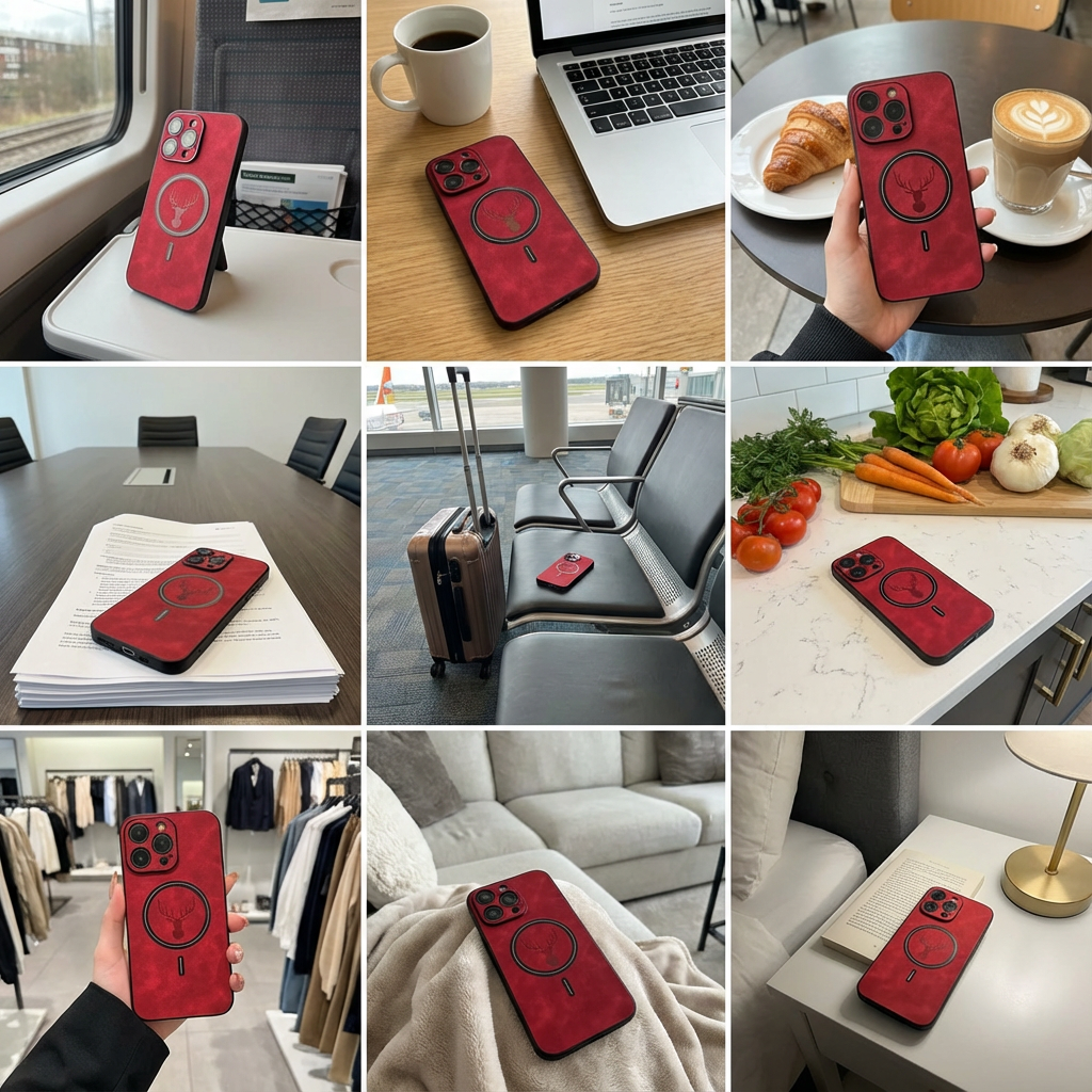 Luxus Hirschleder Apple iPhone Hülle | MagSafe Case mit Kameralinsenschutz, Magnetische Kabellose Stoßfeste Handyschutzhülle | Premium Sturzsicherer Bumper-Cover für iPhone 17/17 Air, 16/16e, 15, 14, 13 Pro Max Plus