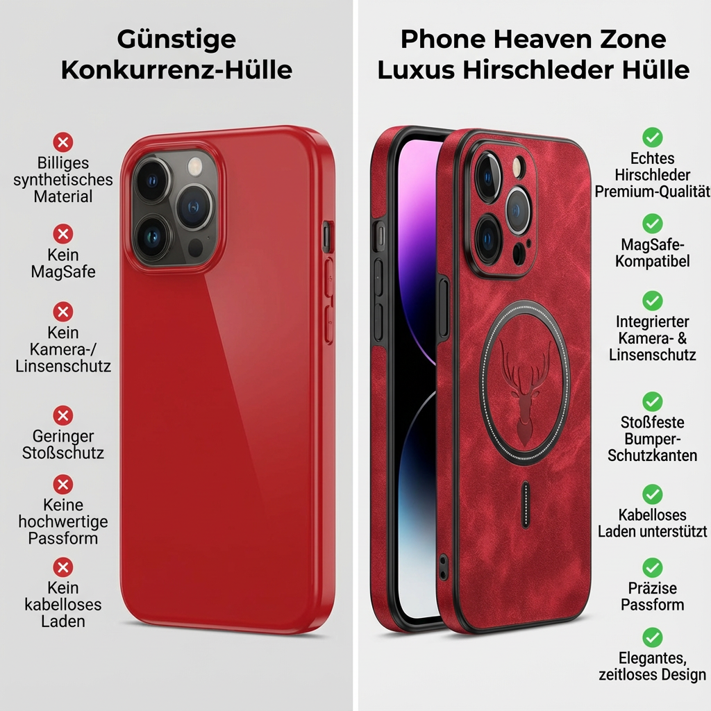 Luxus Hirschleder Apple iPhone Hülle | MagSafe Case mit Kameralinsenschutz, Magnetische Kabellose Stoßfeste Handyschutzhülle | Premium Sturzsicherer Bumper-Cover für iPhone 17/17 Air, 16/16e, 15, 14, 13 Pro Max Plus