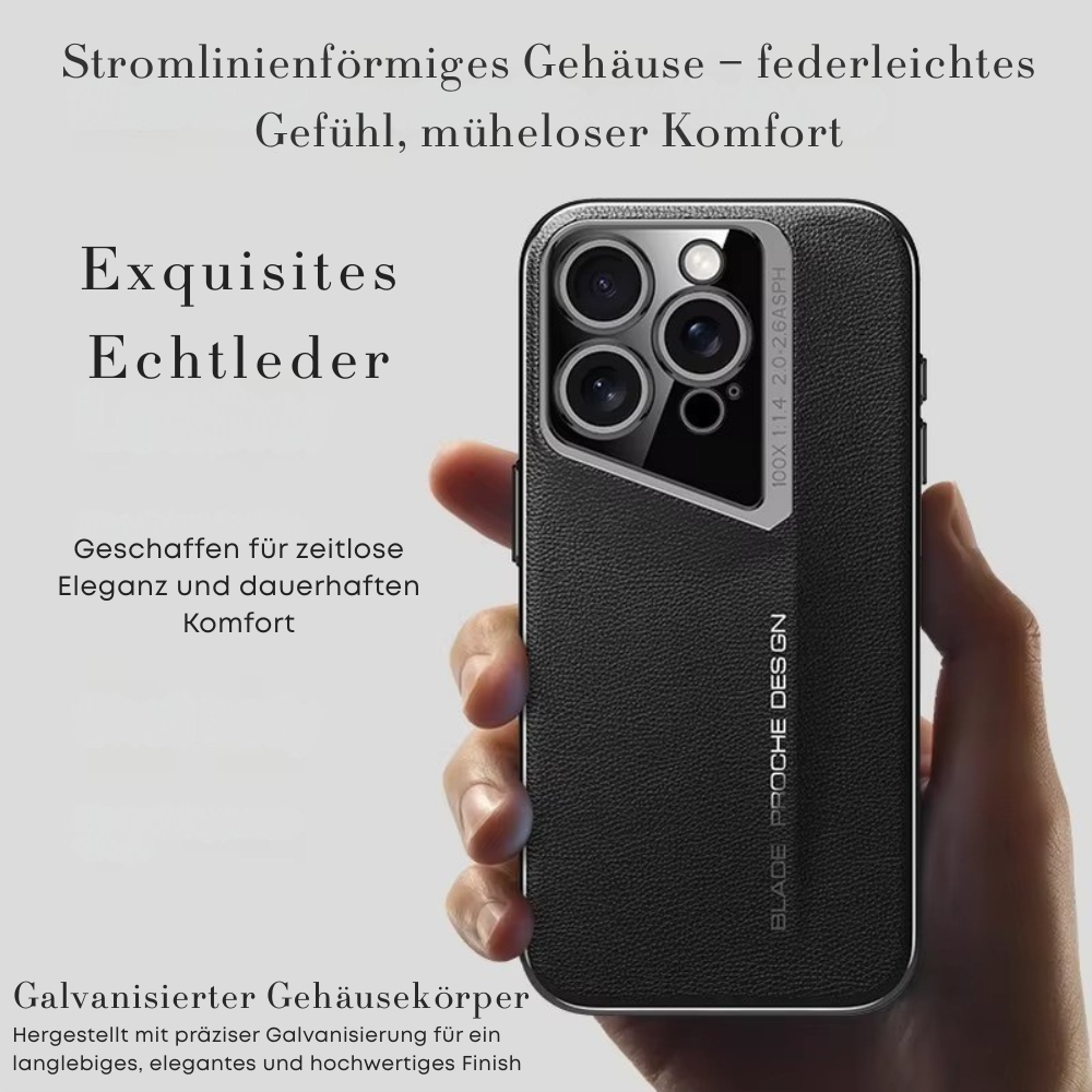 Luxus Leder iPhone Hülle MagSafe Case – elektroplattiertes Premium-Leder, 360° Kamera- & Display-Schutz, ultradünne Hard-Shell, stoßfest, kratzfest, schlankes Slim-Design, langlebiges Cover, kabelloses Laden kompatibel, stylisch & robust, Premium-Schutz