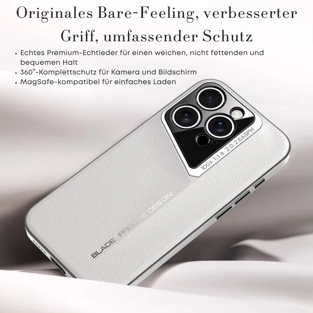 Luxus Leder iPhone Hülle MagSafe Case – elektroplattiertes Premium-Leder, 360° Kamera- & Display-Schutz, ultradünne Hard-Shell, stoßfest, kratzfest, schlankes Slim-Design, langlebiges Cover, kabelloses Laden kompatibel, stylisch & robust, Premium-Schutz