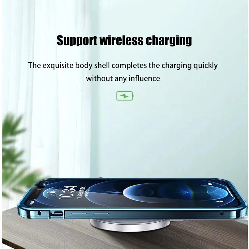 Luxus Ultra-Dünne iPhone Hülle: Metalllegierung und Glas, Sichtschutz, Doppelseitiger 360° Vollschutz | MagSafe-kompatibel Magnetischer Adsorption, Stoßfest, Kameraschutz Case, Schutzhülle Apple iPhone 17/17Air, 16/16e, 15, 14, 13 Pro Max, Pro, Plus Cover