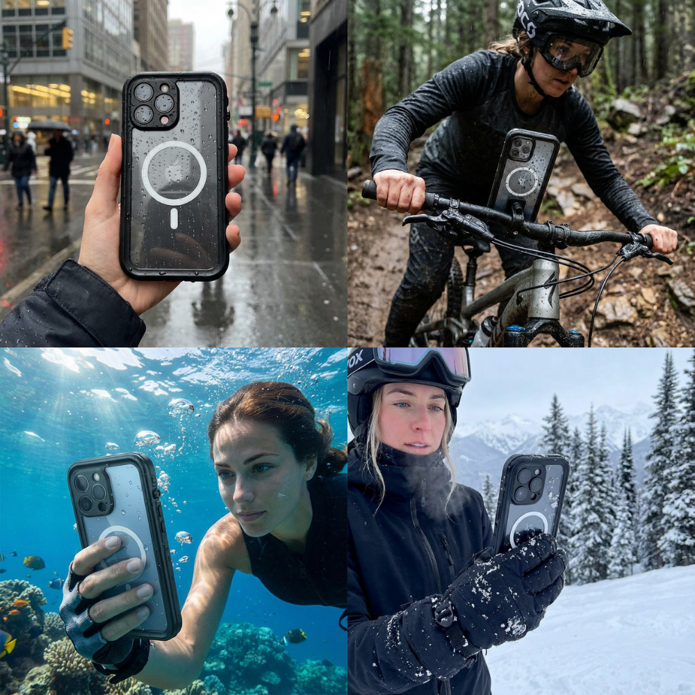 Militärstandard Wasserdichte IP68 iPhone Hülle mit MagSafe: Für Tauchen, Outdoor-Sport & Baustellen | Full Case Armor 360 Grad mit Kamera- und Bildschirmschutz | Stoßfest & Langlebig | Premium Sturzsichere Transparente Panzer-Handyschutzhülle Cover