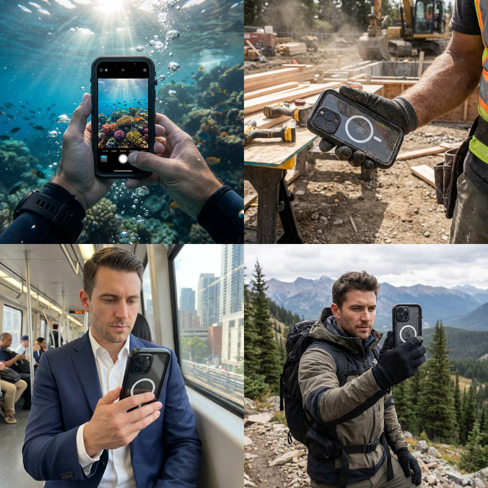 Militärstandard Wasserdichte IP68 iPhone Hülle mit MagSafe: Für Tauchen, Outdoor-Sport & Baustellen | Full Case Armor 360 Grad mit Kamera- und Bildschirmschutz | Stoßfest & Langlebig | Premium Sturzsichere Transparente Panzer-Handyschutzhülle Cover