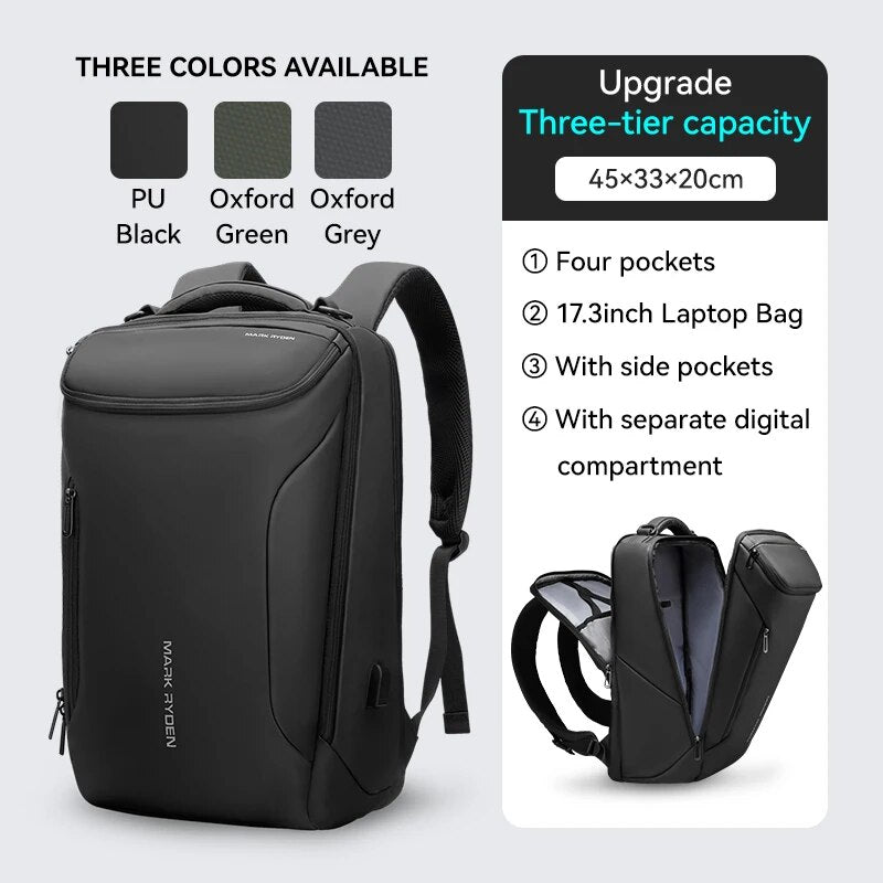 Premium Business-Rucksack für Männer: Wasserdichter Laptop-Rucksack mit USB-Aufladung, 17-Zoll-Laptopfach, ideal für Reisen