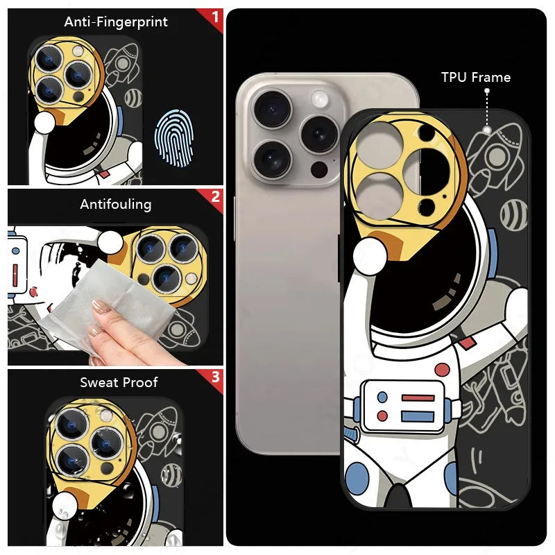 Hochwertige Astronauten-Lanyard iPhone-Hülle | MagSafe Case mit Kameraschutzabdeckung | Panzertasche mit weicher Silikon-Stoßstange als Cover für Apple iPhone 17/17 Air, 16/16e, 15, 14, 13, 12 Pro Max Plus Mini Handyhülle