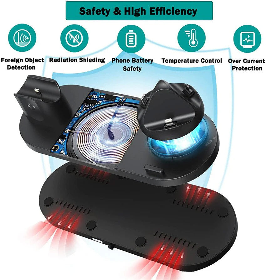 7-in-1 Ladestation Schnelle Kabellose Ladegerät | Schnellladestation, Watch, AirPods, Smartphones, Apple iPhone, Samsung, iOS & Android Schnellladegerät Charging Station