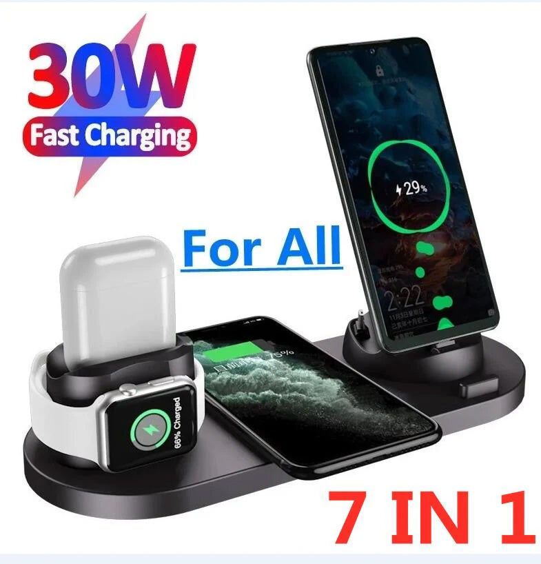 7-in-1 Ladestation Schnelle Kabellose Ladegerät | Schnellladestation, Watch, AirPods, Smartphones, Apple iPhone, Samsung, iOS & Android Schnellladegerät Charging Station