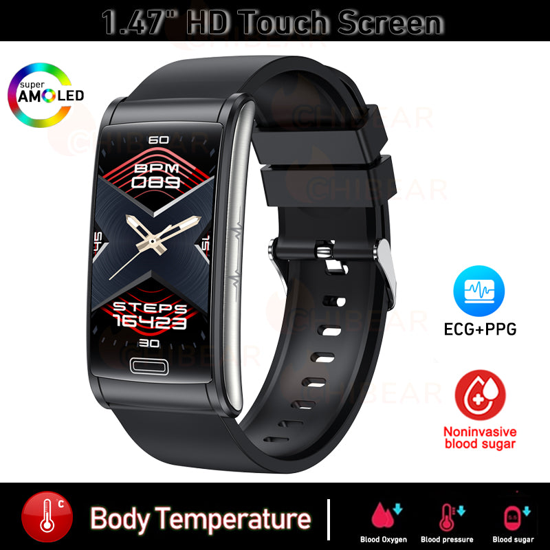 Premium hochwertiges, nicht-invasives Blutzucker-EKG, PPG Gesundheits-Smart-Armband – IP68 wasserdichte Sport-Smartwatch, Blutzuckermessung: Männer & Frauen | Herzfrequenz, Schlafanalyse, Schrittzähler, Anruf- & App-Benachrichtigungen | iOS & Android