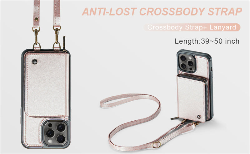 Étui portefeuille en cuir de luxe pour iPhone – Coque bandoulière MagSafe premium avec porte-cartes, fonction support & bandoulière, protection 360° antichoc, design fin, tout organisé – idéal pour extérieur & travail