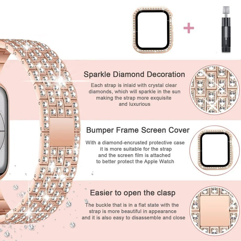 Luxus Premium Glitzer Metall Armband und Diamant Schutzhülle für Apple Uhren Serie 9 8 7 6 5 4 SE | Ultra 49mm 45mm 41mm 40