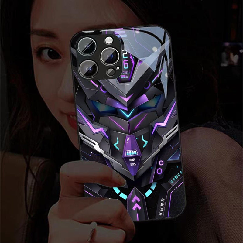 Luxus Ultra Dünne Apple iPhone LED Anruflicht Handyhülle mit Kameralinsenschutz: Punk Mecha Case Panzer Schutzhülle für iPhone 17/17 Air, 16/16e, 15, 14, 13 Pro Max Plus - MagSafe Cover & Tasche
