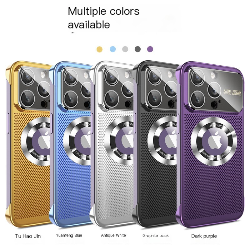 Luxus wärmeableitendes Magnetgehäuse iPhone-Hülle | MagSafe Case, galvanisiertem Metallrahmen, vergrößernder Glaslinse, Kameraschutzabdeckung für Apple iPhone 17/17 Air, 16/16e, 15, 14, 13 Pro Max Plus Cover | Panzertasche, hochwertige Handyhülle