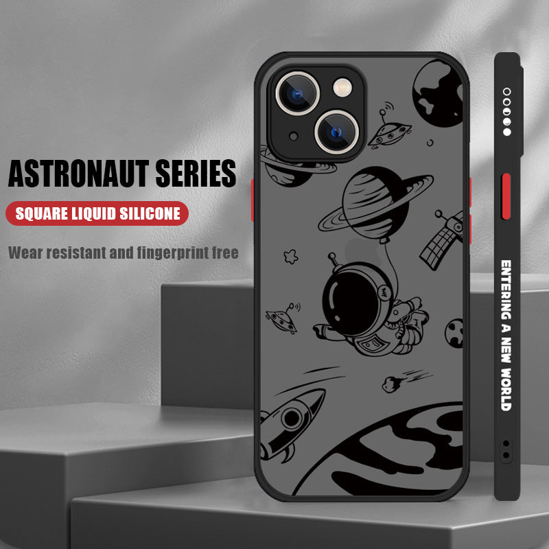 Luxus Astronaut-Acryl Mattes Cartoon-Design Klare iPhone-Hülle | MagSafe Case mit Kameralinsenschutzabdeckung für Apple iPhone 17/17 Air, 16/16e, 15, 14, 13 Pro Max Plus Cover | Panzertasche, Stoßstangenabdeckung Handyhülle | Premium-Schutzhülle