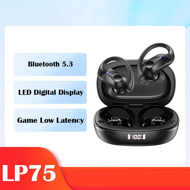 Lenovo LP75 Hochwertiges Bluetooth 5.3 Kopfhörer TWS Wireless Sport LED Digital Anzeige HiFi Stereo Rauschunterdrückung