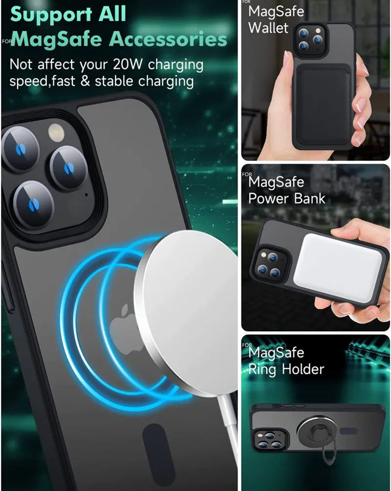 Premium iPhone Hülle Klar HD | Magnetische MagSafe & Kabelloses Laden | Stoßfeste Transparente Hybrid Rüstung mit Kameraobjektiv-Schutz für Apple iPhone 17/17 Air, 16/16e, 15, 14, 13 Pro Max Plus