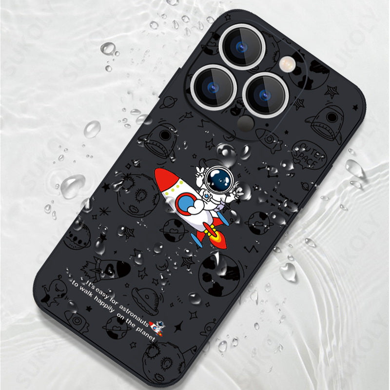 Luxus Astronaut-Acryl Mattes Cartoon-Design Klare iPhone-Hülle | MagSafe Case mit Kameralinsenschutzabdeckung für Apple iPhone 17/17 Air, 16/16e, 15, 14, 13 Pro Max Plus Cover | Panzertasche, Stoßstangenabdeckung Handyhülle | Premium-Schutzhülle