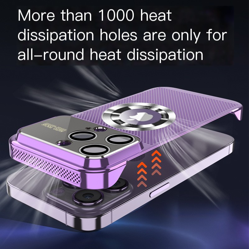 Luxus wärmeableitendes Magnetgehäuse iPhone-Hülle | MagSafe Case, galvanisiertem Metallrahmen, vergrößernder Glaslinse, Kameraschutzabdeckung für Apple iPhone 17/17 Air, 16/16e, 15, 14, 13 Pro Max Plus Cover | Panzertasche, hochwertige Handyhülle