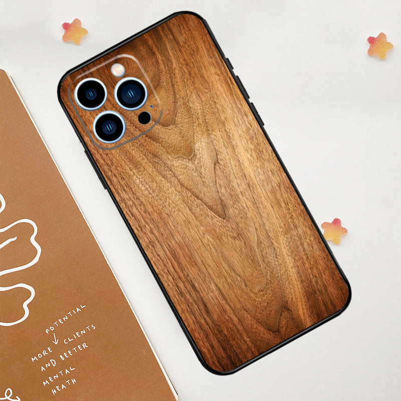 Luxus iPhone-Hülle aus Massivholz-Bambus und Metallic mit Brauner Glatter Holzmaserung | MagSafe-Case mit Rundumschutz & Kameralinsenschutz für Apple iPhone 17/17 Air, 16/16e, 15, 14, 13, 12 Pro Max, Pro, Plus & Mini Cover | Stoßfeste Handyhülle