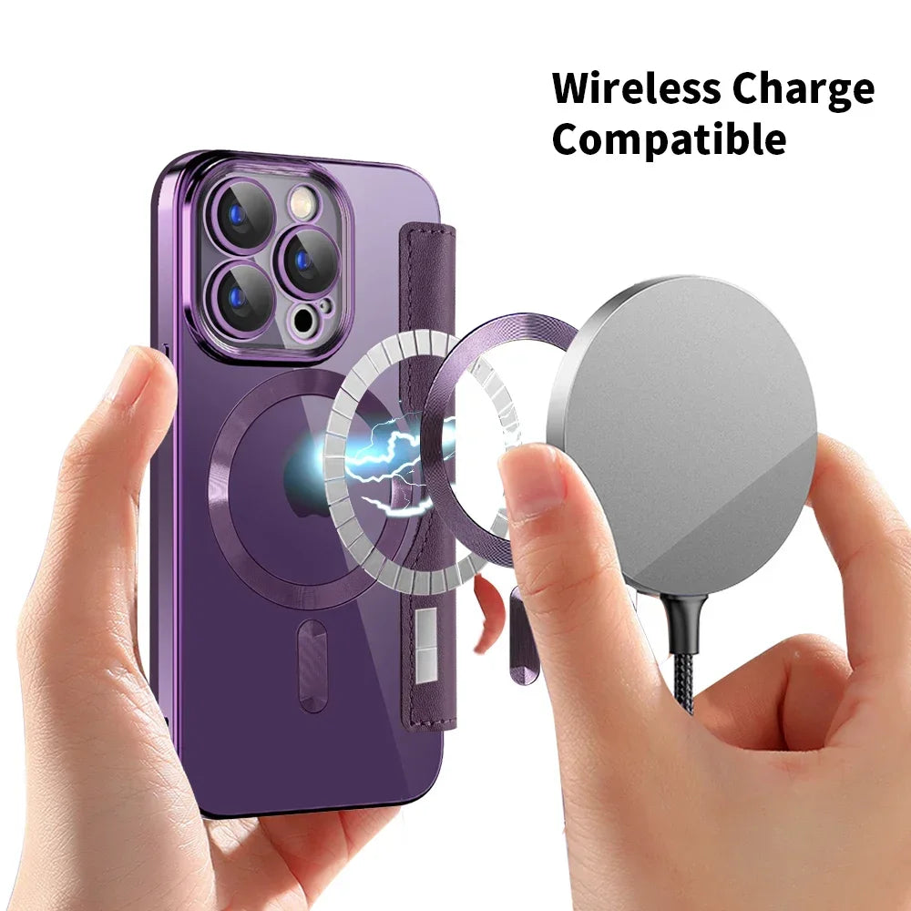 Premium Flip-Lederhülle mit Kartensteckplatz und Kartenhalter Geldbörse, Magnetische & Stoßfeste iPhone Hülle | Flip-Cover Stand Case für Apple iPhone 17/17Air, 16/16e, 15, 14, 13 Pro Max Plus Cover - Vielseitige Schutzhülle