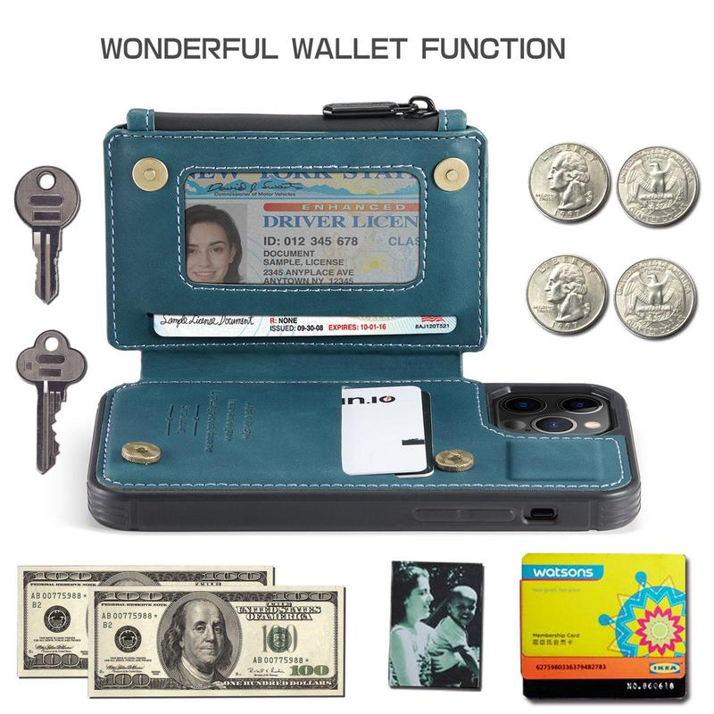 Hochwertige Leder-Brieftasche mit Kartenfach, Portmonee und Ständer iPhone-Hülle | MagSafe Case, Rundumschutz, Kameralinsenschutzabdeckung für Apple iPhone 17/17 Air, 16/16e, 15, 14, 13 Pro Max Plus Cover | Wallet & Geldbörse Schutzhülle