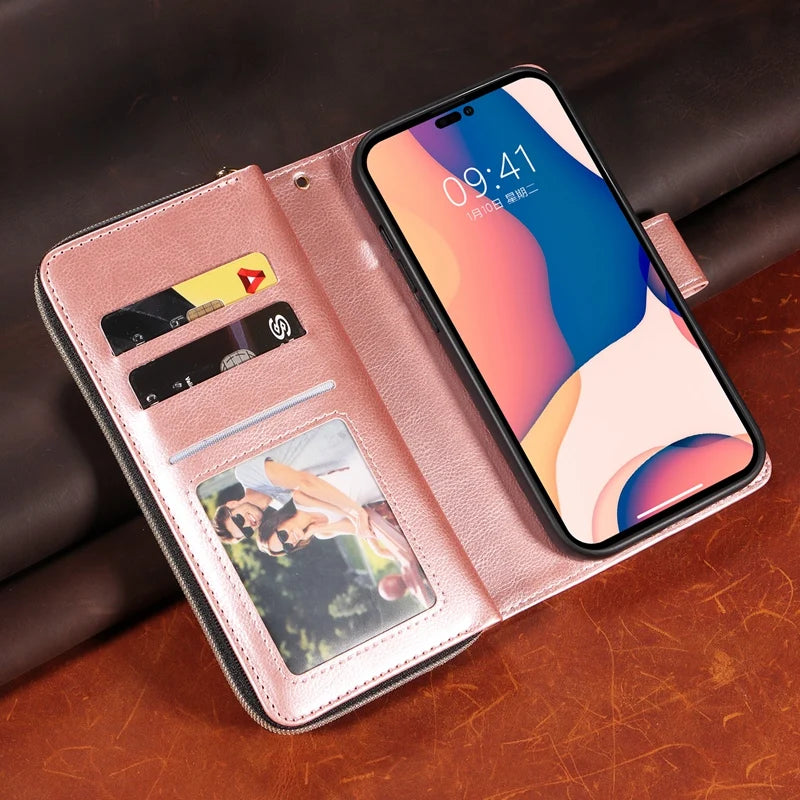 SecureSwipe Premium Leder Geldbörse Hülle für Apple iPhone 17/17 Air, 16/16e, 15, 14, 13 Pro Max Plus | Geldbörse & Portmonee Merkmale: Magnetverschluss, Mehrere Kartensteckplätze, Kratzfest, Stoßfest & Leichtbauweise