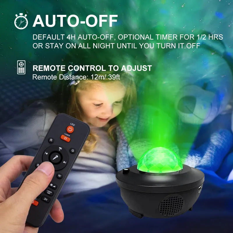 Premium Sternenprojektor Nachtlicht mit Ozeanwellen Musiklautsprecher - Himmelslichtprojektor für Smartphone, Laptop, Tablet, PC, Apple iPhone