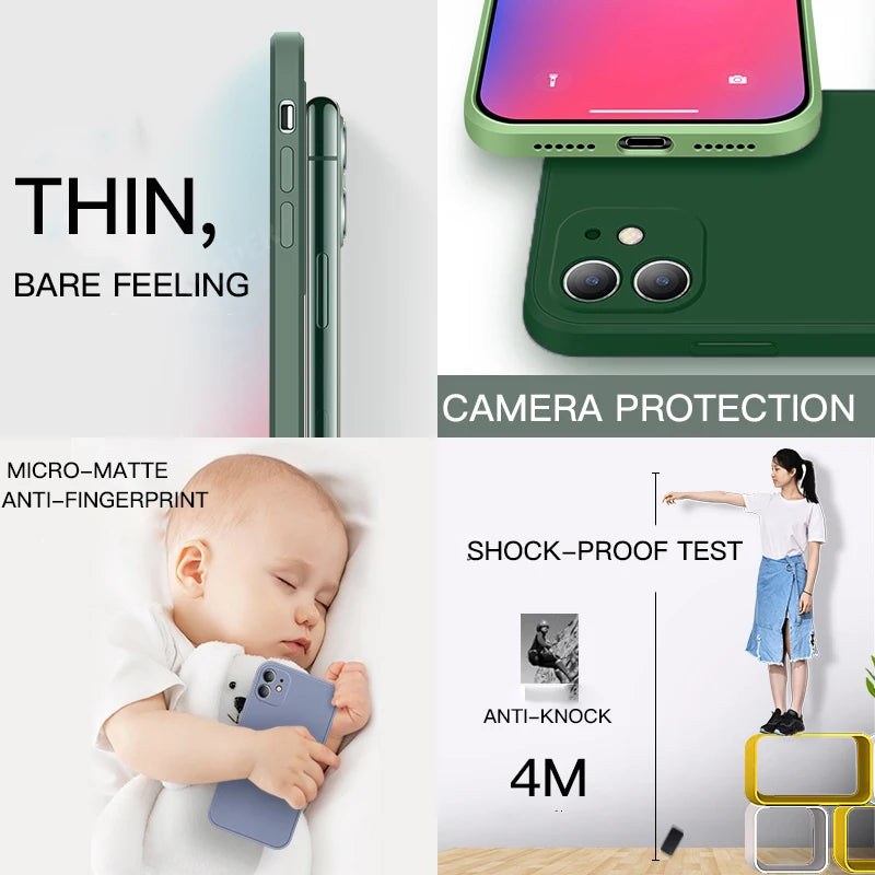 Quadratische Flüssigsilikonhülle für Apple iPhone 17/17 Air, 16/16e, 15, 14, 13 Pro Max Plus | Premium Stoßfest, Magnetisch, Magsafe & Kameraschutz