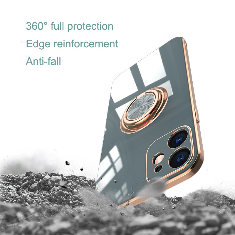 Luxus Silikon Magnetische Ringhalter und Ständer iPhone Hülle | MagSafe Case, Rundumschutz, Kameralinsenschutzabdeckung für Apple iPhone 17/17 Air, 16/16e, 15, 14, 13 Pro Max Plus Cover | Panzertasche, Stoßstangenabdeckung Handyhülle | Premium Schutzhülle