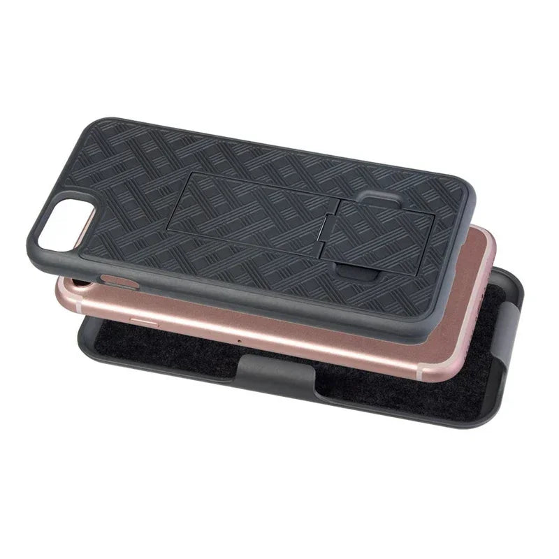 Hochwertige 2-in-1 Combo-Schutzhülle mit Hüftgurt-Clip und Ständer für iPhone | MagSafe Case für Apple iPhone 17/17 Air, 16/16e, 15, 14, 13, 12 Pro Max Plus Mini | Panzer-Handyhülle & Kameraschutzabdeckung Tasche