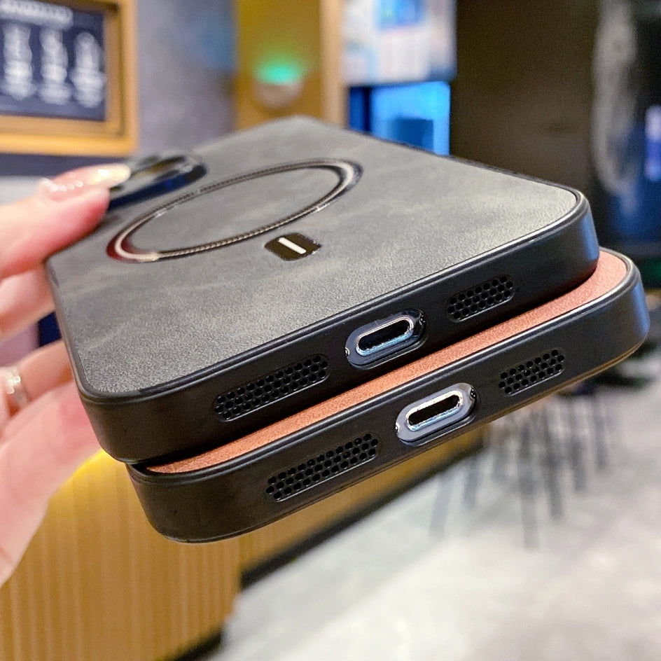 Hochwertige Leder MagSafe Case: Magnetische iPhone-Hülle | Stoßfestes Cover mit Kameraschutzabdeckung – Panzertasche für Apple iPhone 17/17 Air, 16/16e, 15, 14, 13 Pro Max Plus | Luxus Handyhülle
