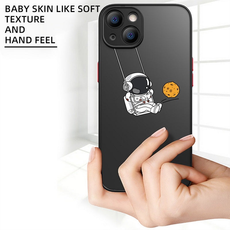 Luxus Astronaut-Acryl Mattes Cartoon-Design Klare iPhone-Hülle | MagSafe Case mit Kameralinsenschutzabdeckung für Apple iPhone 17/17 Air, 16/16e, 15, 14, 13 Pro Max Plus Cover | Panzertasche, Stoßstangenabdeckung Handyhülle | Premium-Schutzhülle