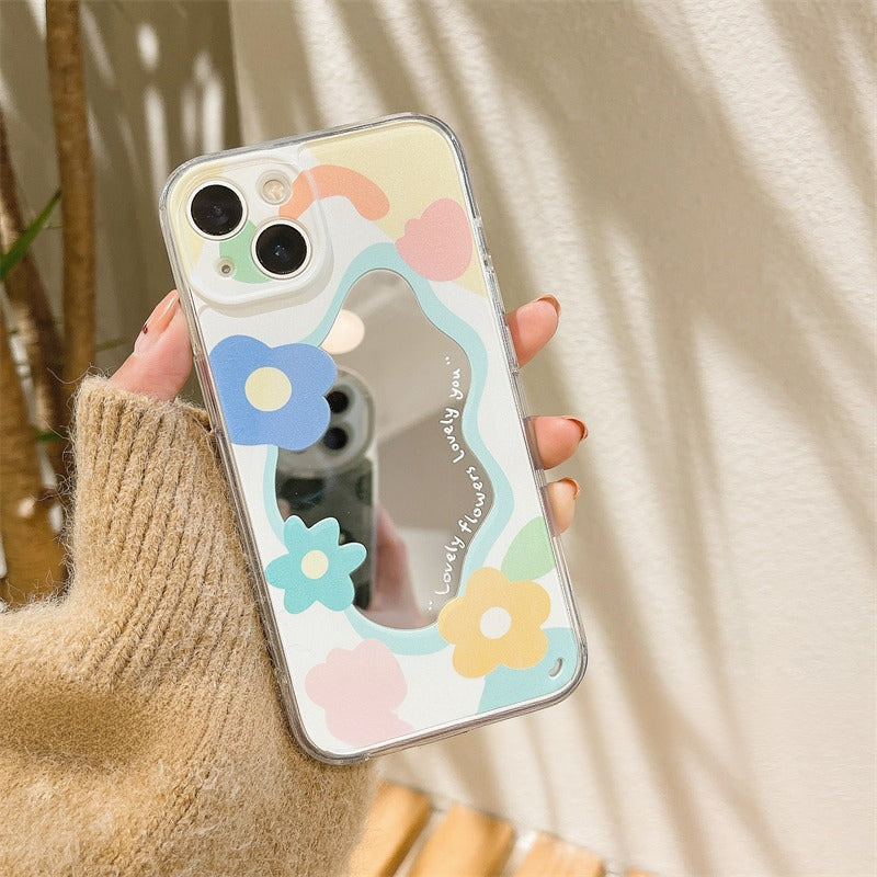 Premium süße Liebe-Herz-Blumen-Spiegel-Design iPhone-Hülle | MagSafe-Case mit Rundumschutz & Kameralinsenschutz für Apple iPhone 17/17 Air, 16/16e, 15, 14, 13, 12 Pro Max Plus Mini Cover | Panzertasche & Stoßstangenabdeckung | Hochwertige Handyhülle